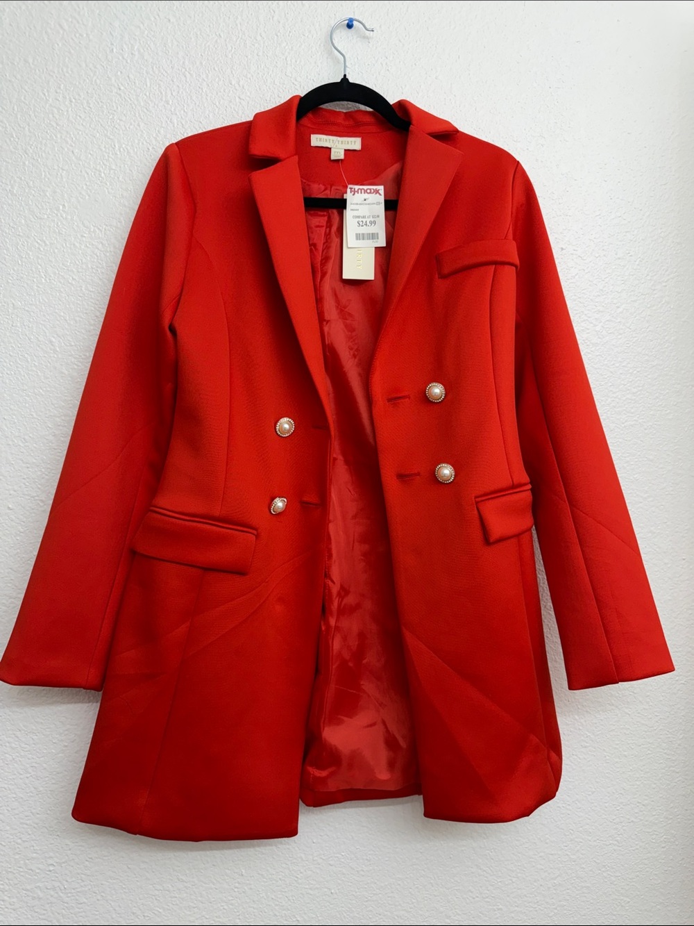 NWT. Bright Red Double-Breasted Blazer Dress.